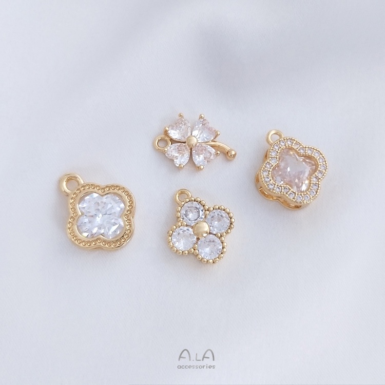 💖Đồ trang sức DIY💖Màu Sắc Mặt Vòng cổ Mạ Vàng 14k Hình Cỏ Bốn Lá Đính Đá Zircon | BigBuy360 - bigbuy360.vn