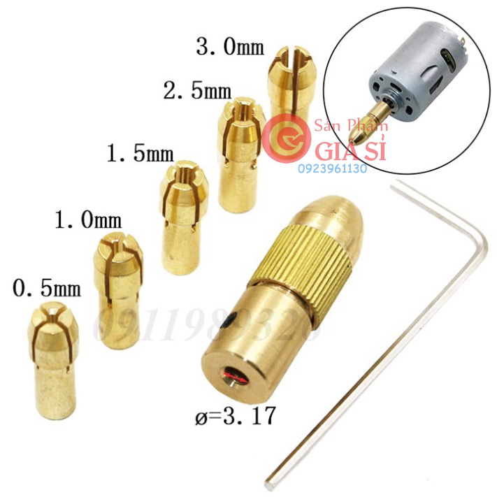 Bộ đầu kẹp mũi khoan mini 0.5-3mm cho động cơ trục 3.17mm hoặc 5.05mm - đầu kẹp khoan ❤️freeship❤️