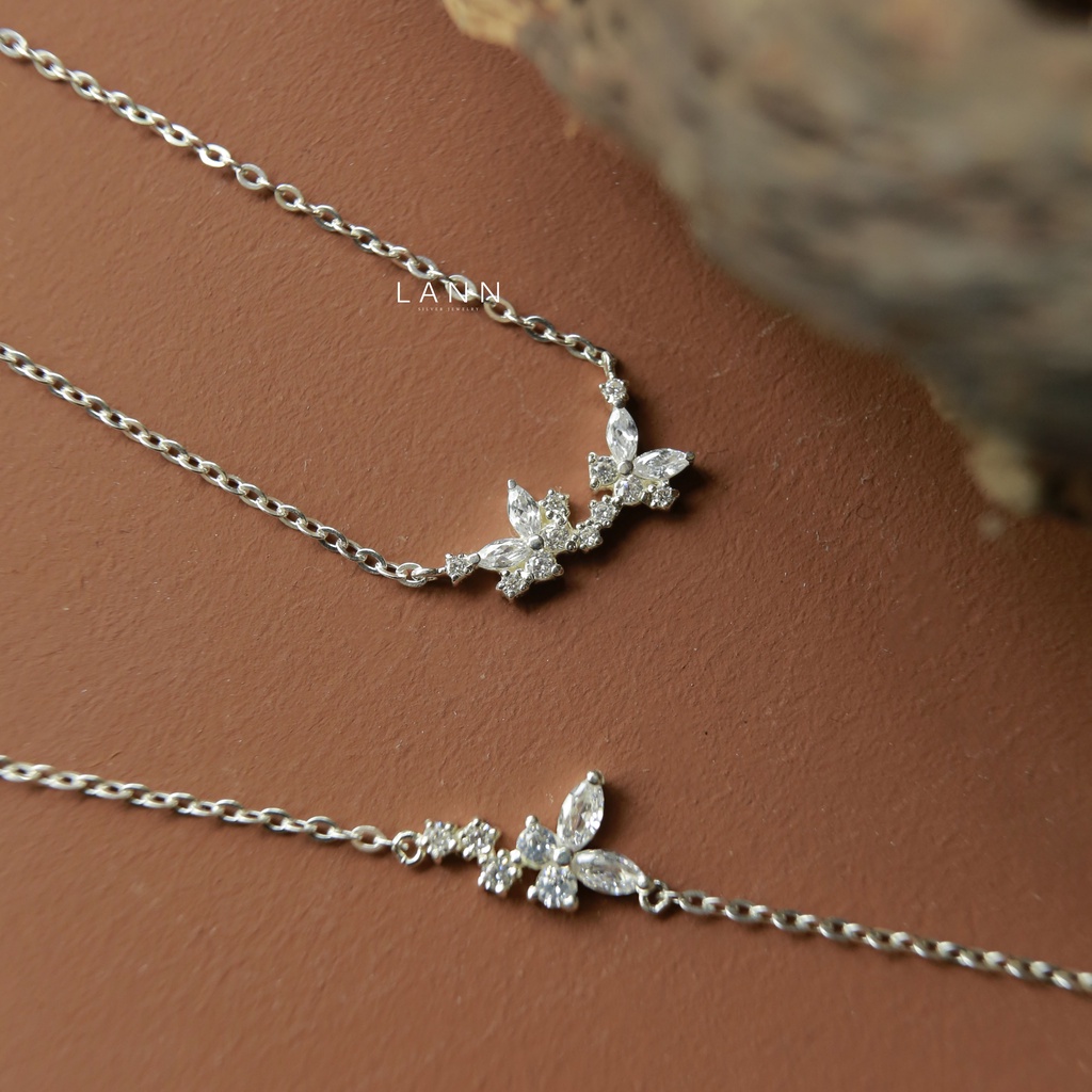 Vòng cổ bướm mix hoa đá BẠC S925 LANN N250