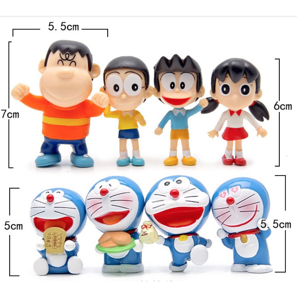 Bộ Mô hình Doraemon - Trọn bộ 8 Mô hình: Nobita Jaian Suneo Shizuka Doraemon - Nobita Chaien Xeko Xuka Doremon - Cao 5~7