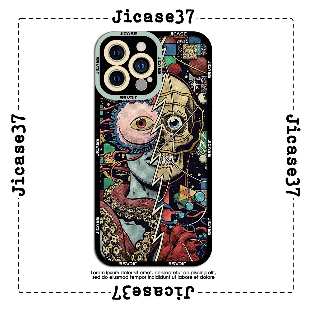 Ốp lưng iphone và samsung xiaomi oppo cạnh vuông Jicase skull hippie style