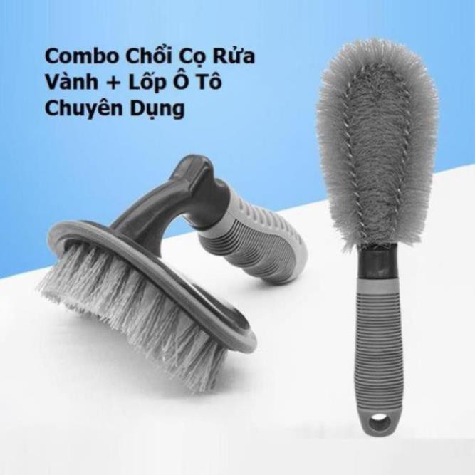 Combo bộ chổi cọ rửa vành lazang + Bàn Chải Vệ Sinh Bánh Xe Chuyên Nghiệp