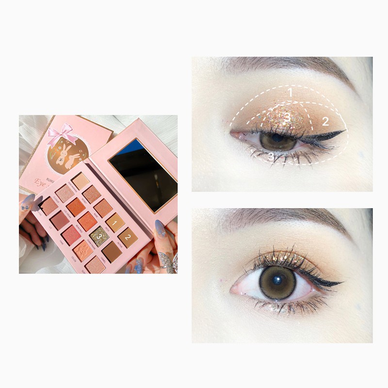 Bảng phấn mắt 15 ô nhũ lì Ruhuatuo Eyeshadow Thỏ Nơ Senabeauty | BigBuy360 - bigbuy360.vn