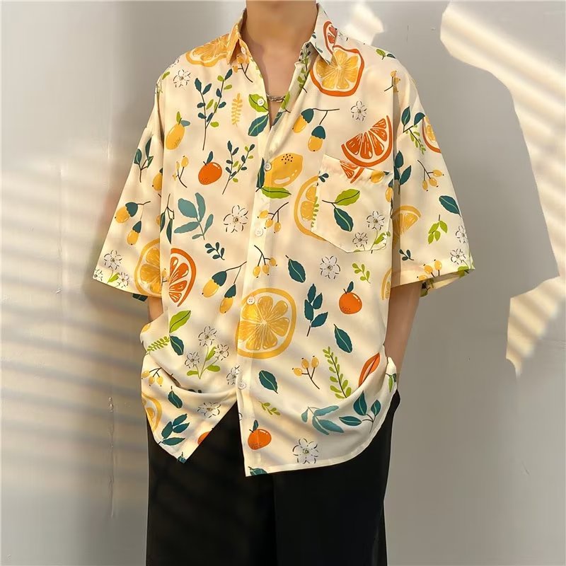 Áo Sơ Mi Tay Ngắn Dáng Rộng Cỡ Lớn In Họa Tiết Hoạt Hình Kiểu Hawaii Thời Trang Hàn Quốc Cho Nam