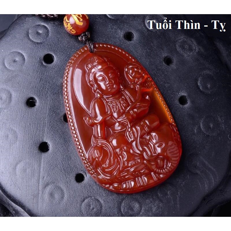 Phật Bản Mệnh Phổ Hiền Bồ Tát Hộ Mệnh Tuổi Thìn &amp; Tỵ Đá Mã Não Màu Đỏ