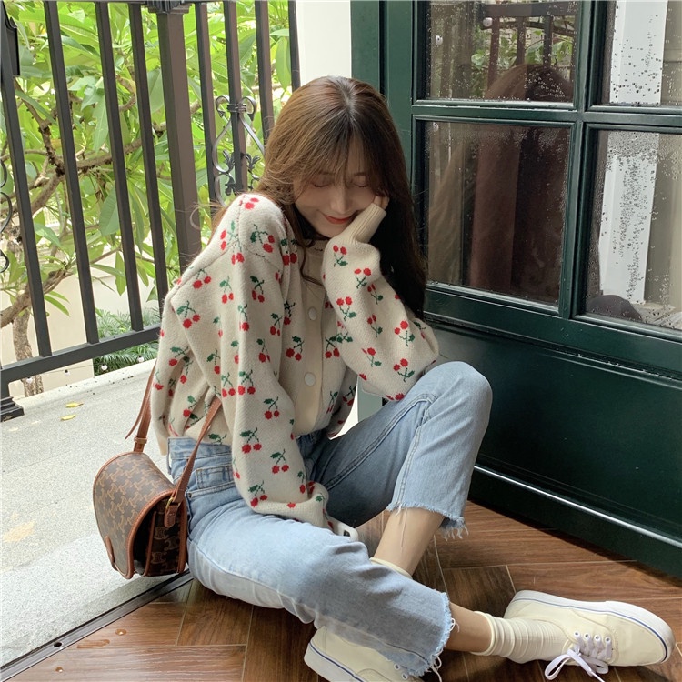 Áo khoác cardigan dệt kim dáng rộng phong cách Hàn quốc thời trang cho nữ