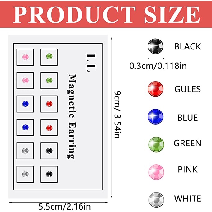 Set 12 Khuyên Kẹp Mũi / Môi / Tai / Mũi Nam Châm Đính Đá Pha Lê Nhiều Màu Chất Lượng Cao