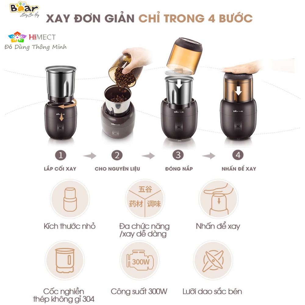 Máy Xay Nghiền Hạt, Thực Phẩm Khô, Cà Phê, Ngũ Cốc, Thuốc Bắc Đa Năng Siêu Mịn Bear FSJ-A03D1