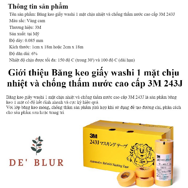 [FREESHIP] Băng keo giấy 3M 243J che sơn Masking Tape 10mmx18m và 20mmx18m