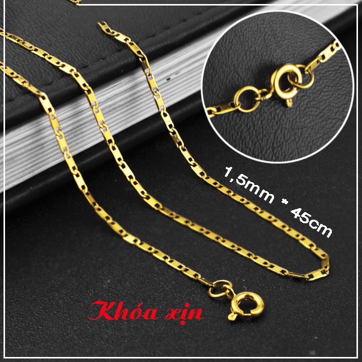 Dây chuyền nữ inox cao cấp kiểu dẹp 1.5mm Khóa Xịn màu vàng nhỏ nhắn, xinh xắn, siêu đẹp, bền màu, hợp thời trang