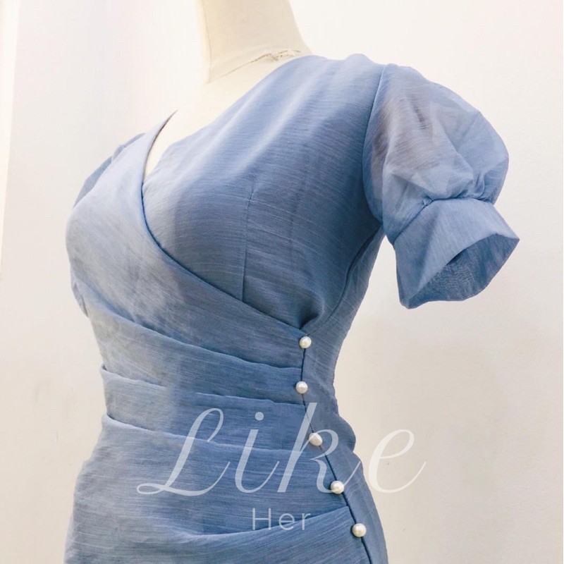 LIKEHER - ĐẦM DỰ TIỆC CỔ CHÉO EO ĐÍNH NGỌC D22