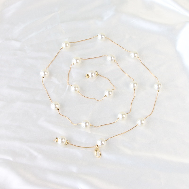 Thắt Lưng Dây Xích Mảnh Đính Ngọc Trai Thời Trang Cho Nữ