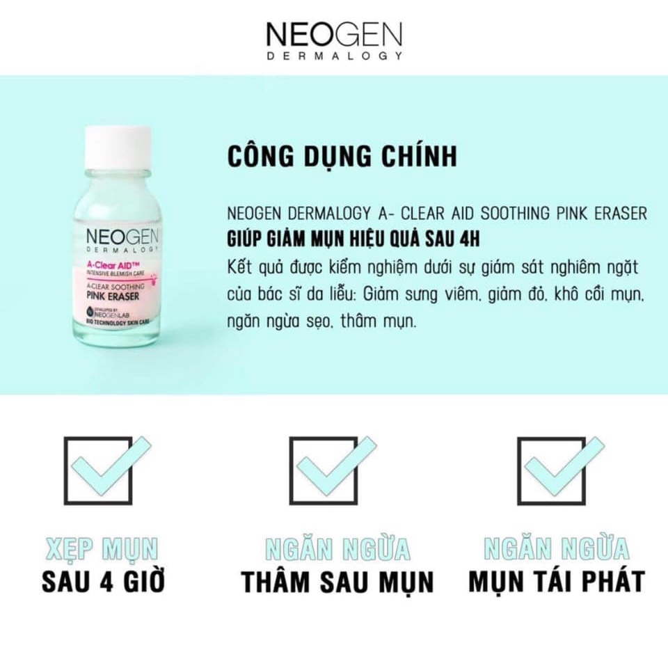 Chấm Mụn Neogen A-clear Soothing Pink Eraser 15ml Xẹp Mụn Giảm Xưng Đỏ Không Gây Kích Ứng 15ml