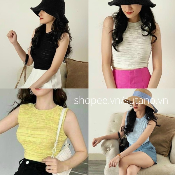 Áo croptop ba lỗ chất xốp mềm co dãn dáng ngắn, Áo 3 lỗ dáng ôm A652 SUTANO