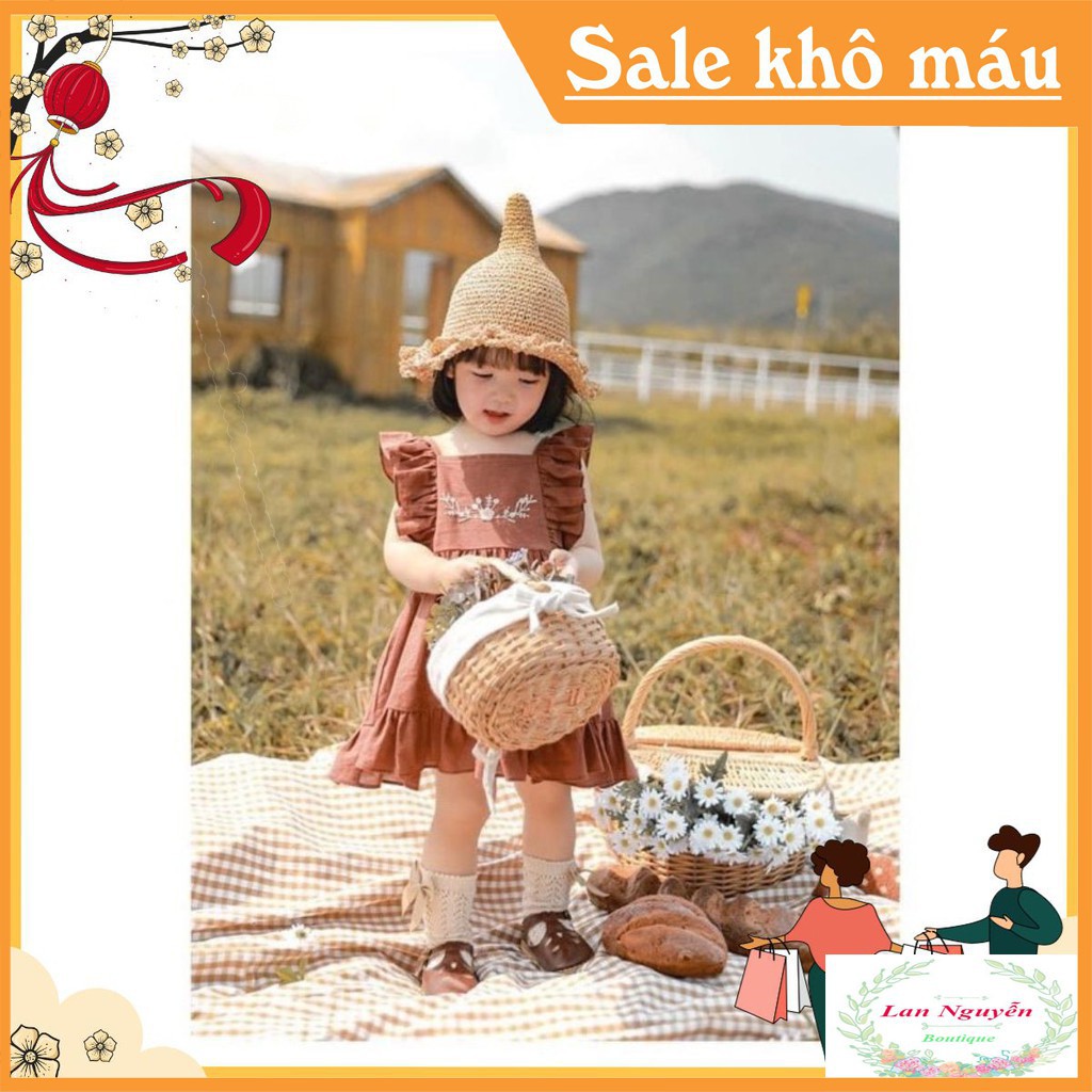 BÁN SỈ VÁY BABYDOLL NÂU THÊU CHỮ TAY CÁNH TIÊN CHO BG