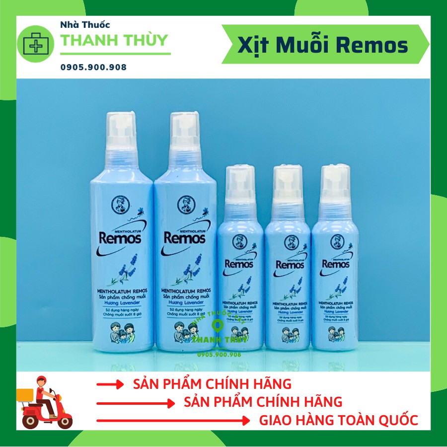 REMOS Chai Xịt Chống Muỗi Cho Người Lớn Và Trẻ Em Hương Lavender, Chanh Sả 60ml, 150ml