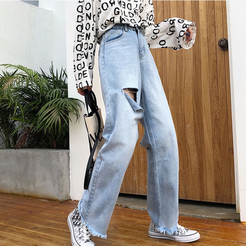 Quần jeans Nữ Dài Lưng Cao Dáng Rộng Thời Trang Cá Tính