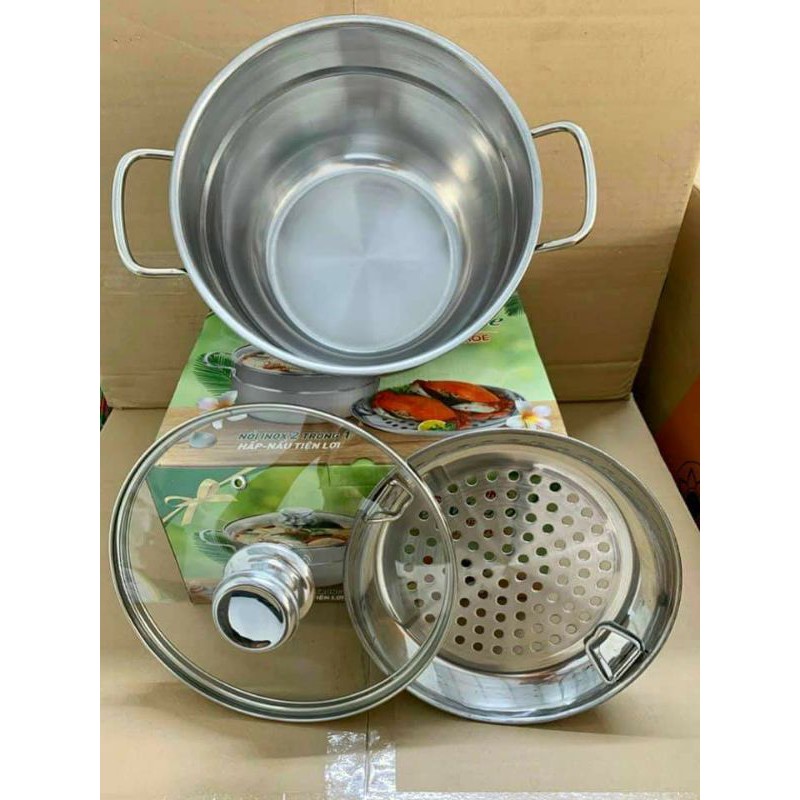 Nồi hấp INOX nắp kiếng 22cm