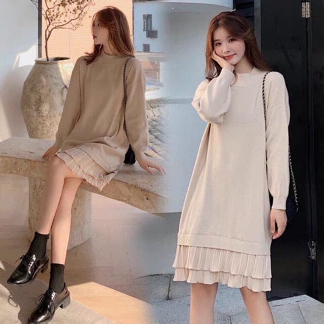 Đầm Len Chân Váy Phối Nhung