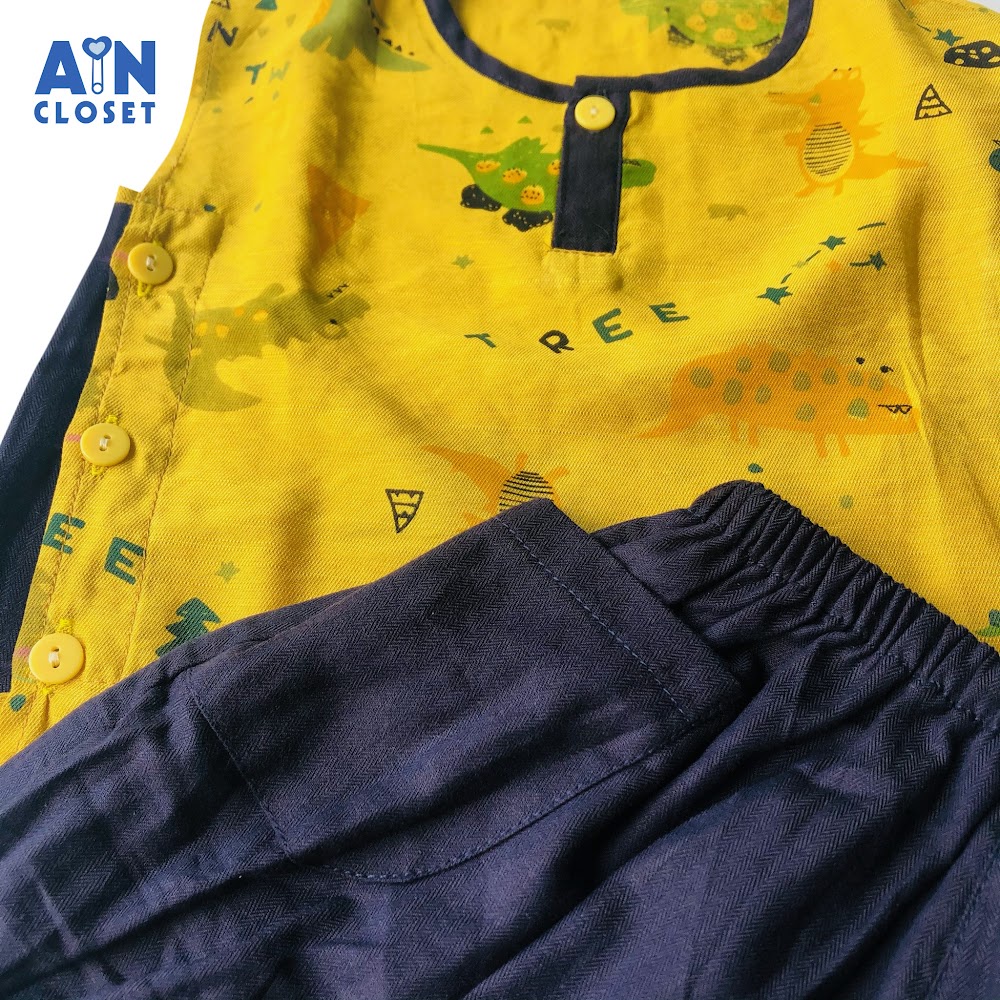 [Mã BMBAU50 giảm 7% đơn 99K] Bộ quần áo ngắn Bé trai họa tiết Khủng long vàng phối quần xanh - AICDBT25NU8V - AIN Closet