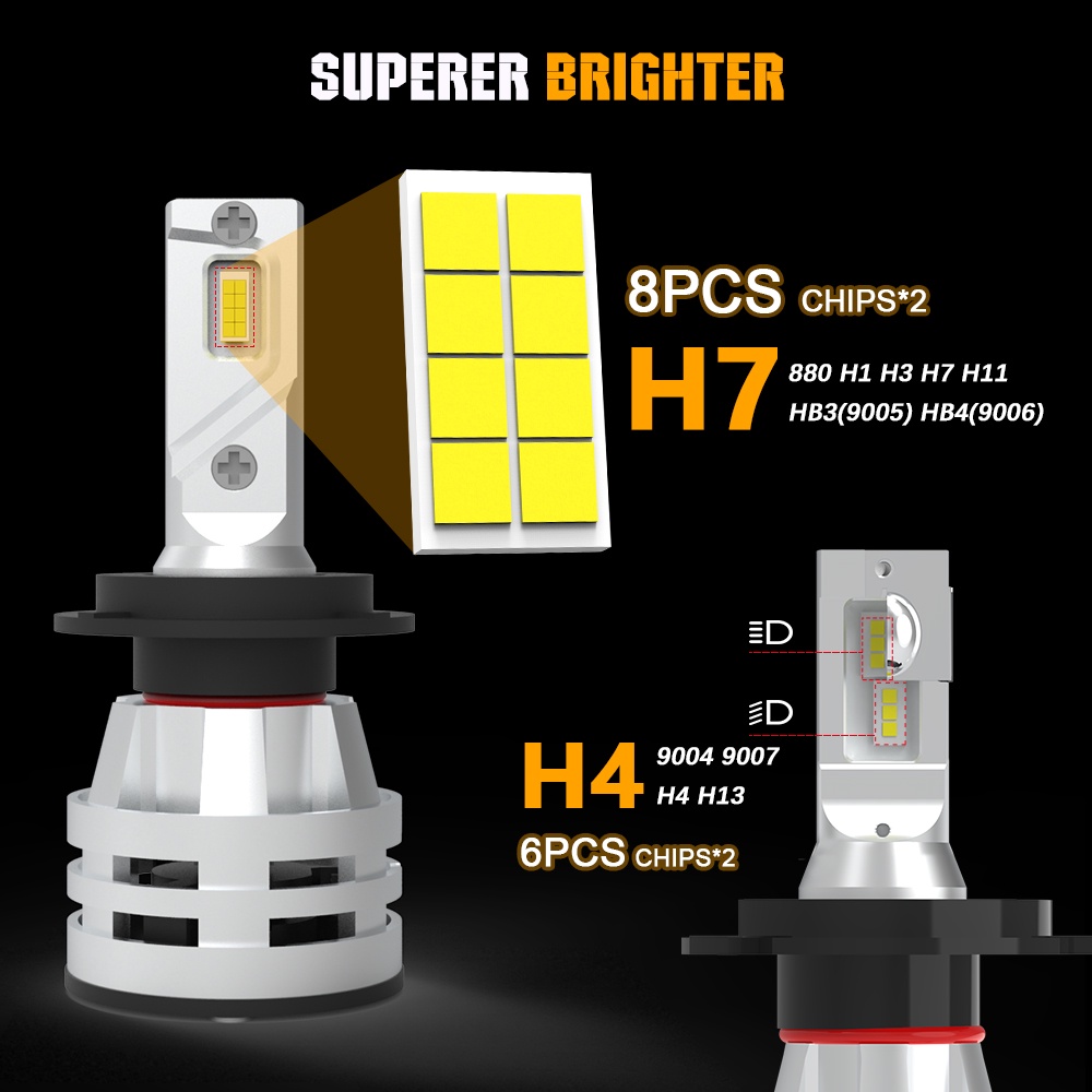 UNI-SHINE Set 8 Bóng Đèn Pha Led H4 H11 H7 9005 / Hb3 9006 / Hb4 12v 60w 6500k 20000lm Cho Xe Hơi
