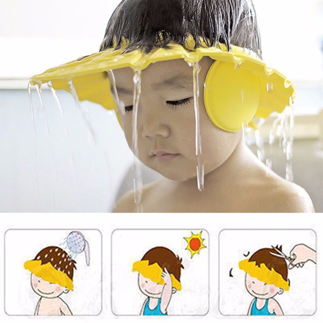 Mũ gội đầu chắn nước bảo vệ tai và mắt hình vương miện, nón tắm có thể điều chỉnh vòng đầu