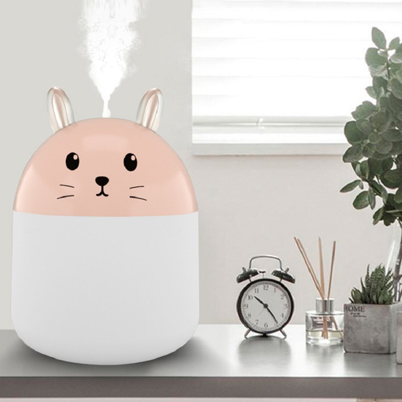 Máy phun sương mini tạo ẩm không khí dung tích 250ml hình thỏ cute có đèn led 7 màu làm đèn ngủ tiện lợi