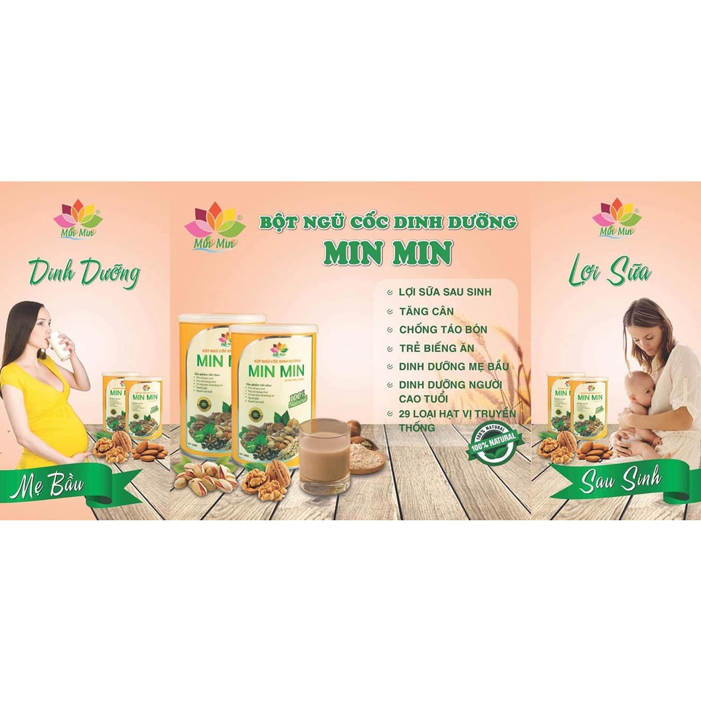 Ngũ Cốc Lợi Sữa - Mẫu mới, Bột Ngũ Cốc Bầu Min Min (Hộp 500GAM)