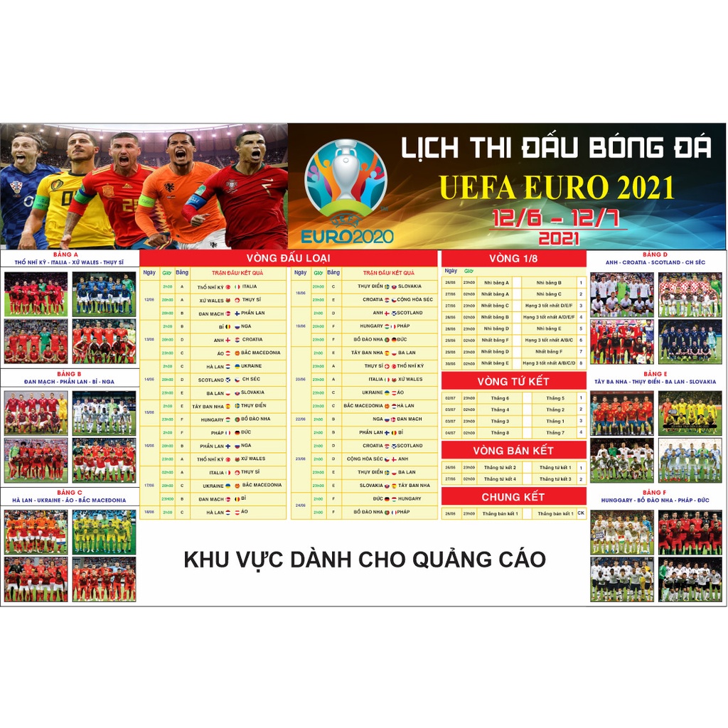 Lịch thi đấu EURO 2021 lấy ngay nhiều kích thước/giá rẻ