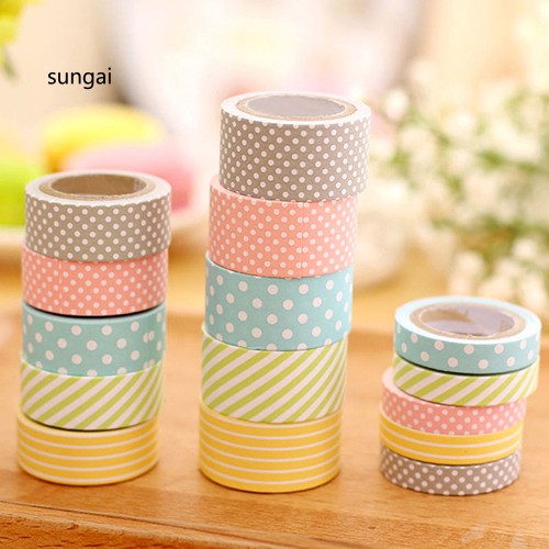 ☆SG☆5Rolls Polka Dot Striped Adhesive Sticky Washi Paper Decorative Masking Tape