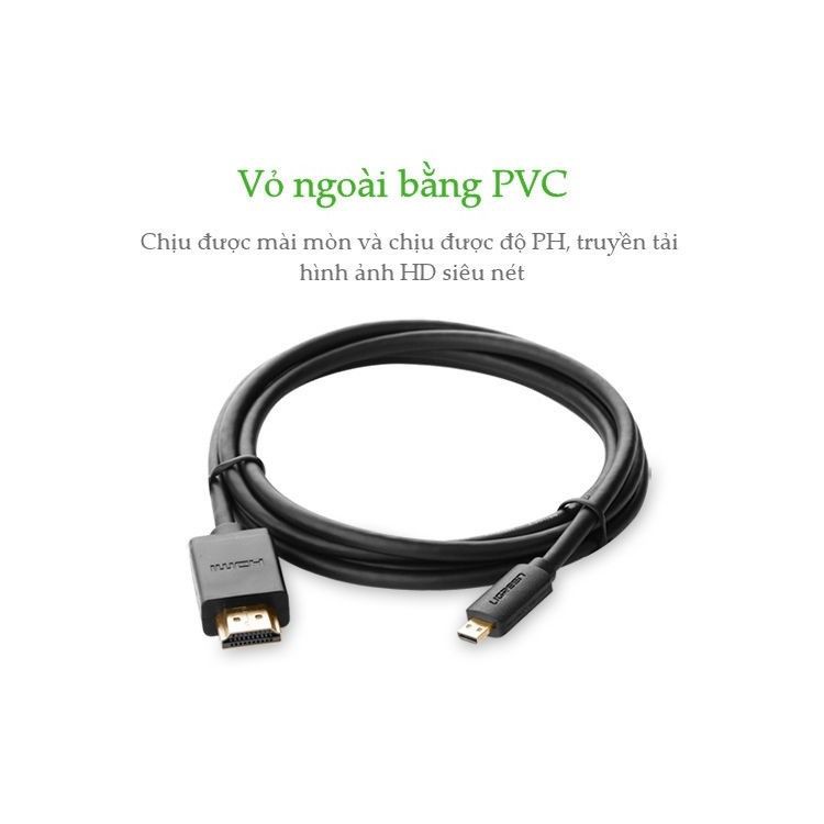 [Mã 2404EL10K giảm 10K đơn 20K] Cáp Micro HDMI to HDMI dài 3m cao cấp UGREEN 30104 - Hàng chính hãng bảo hành 18 tháng