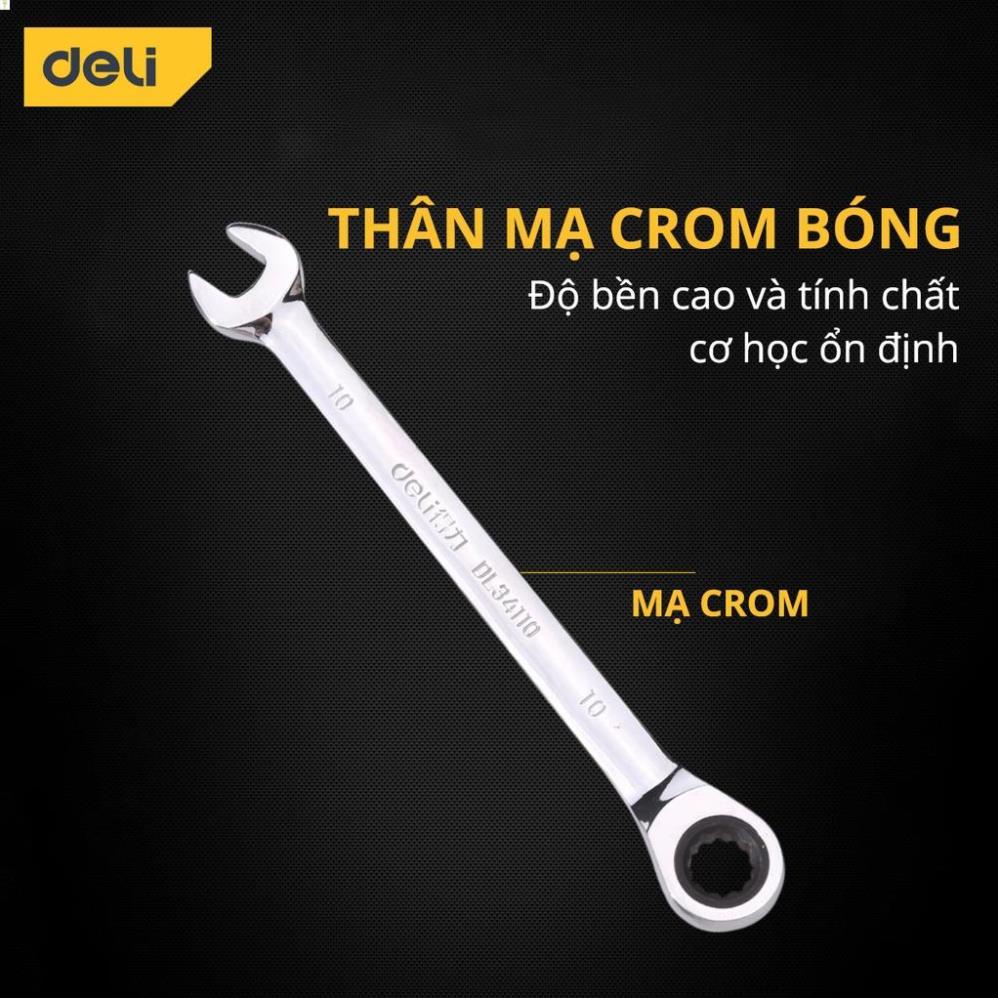 Cờ Lê Vòng Miệng Tự Động Deli Cao Cấp - Kích thước 10-19mm - Chất Liệu Chống Mòn, Gỉ, Dễ Dàng Sử Dụng - DL34119 .