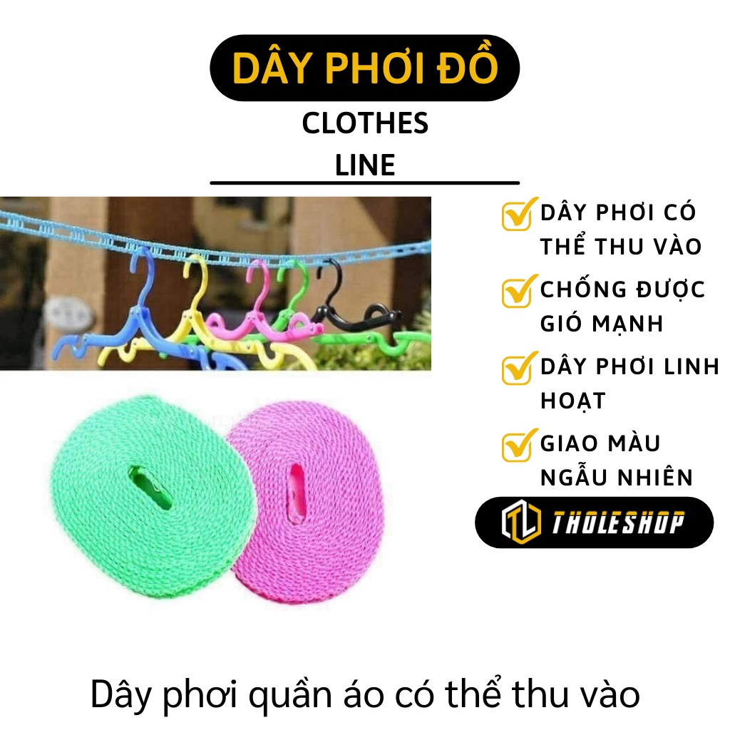 Dây Phơi Đồ - Dây Phơi Quần Áo Có Lỗ Móc Treo Loại 3m, Chất Liệu Cao Cấp, Bền Đẹp 3271