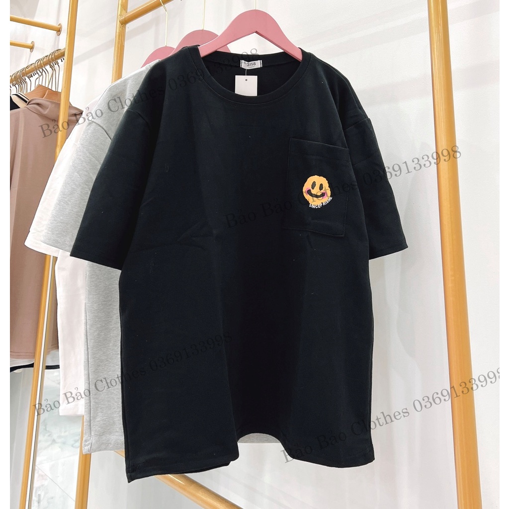 Áo Thun Nam Nữ Hàn Quốc Mặt Cười Túi Ngực Vải Dày Mịn Thoáng Mát Thiết Kế Thời Trang Kiểu Dáng Năng Động Trẻ Trung