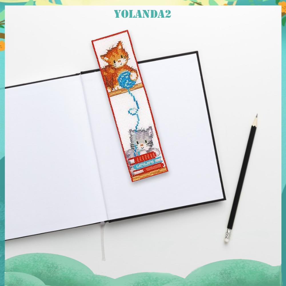 (canvas no printing)  Bộ dụng cụ đánh dấu sách vải cotton 14CT thêu hình mèo dễ thương