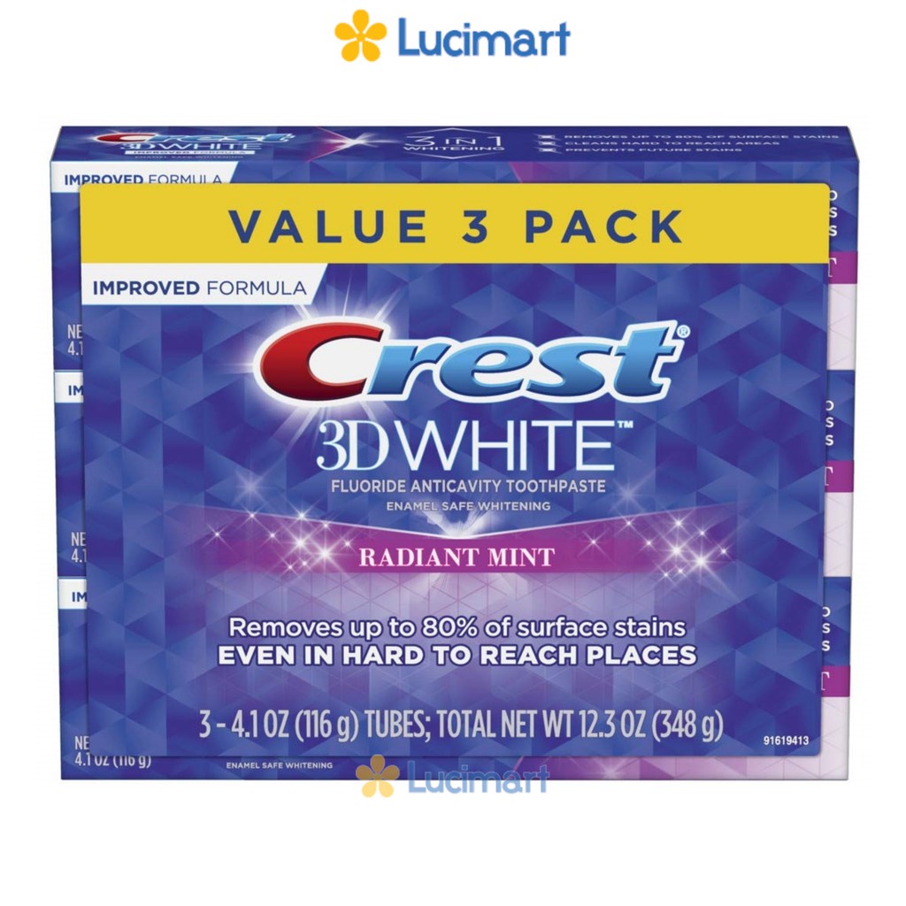Kem đánh răng Crest 3D White Radiant Mint, hương bạc hà [Hàng Mỹ]