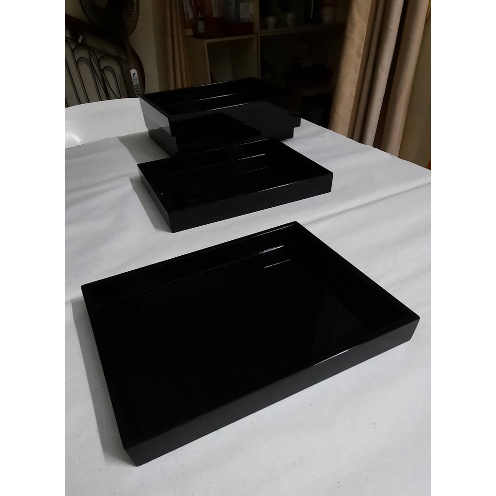 Khay sơn mài chữ nhật màu đen bóng 18x23x2 cm - KH-75