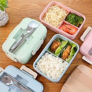 Hộp cơm văn phòng 3 ngăn kèm đũa thìa inox