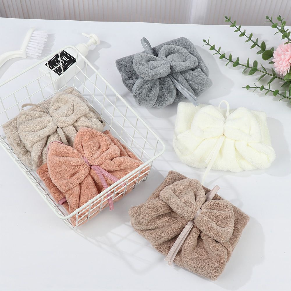 Khăn lau tay vải nhung san hô mềm mại thấm hút tốt phối nơ treo tường nhà bếp/phòng tắm