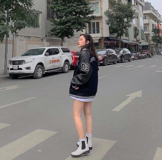 Áo bomber phối da