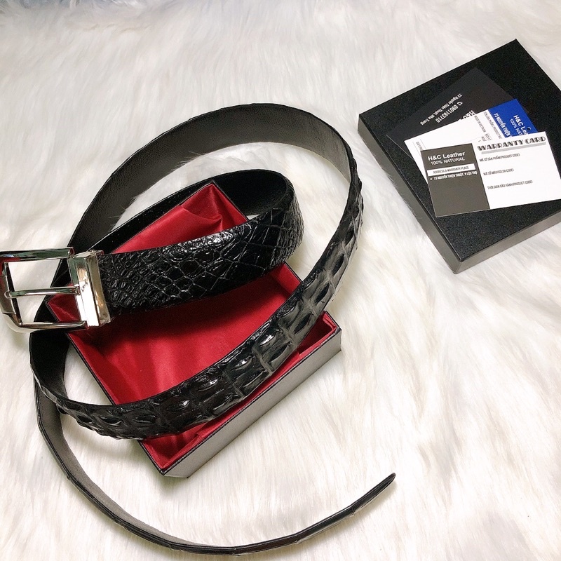 Dây thắt lưng da cá sấu thật, dành cho khách có vòng eo to, dài 1.5m, rộng 3.8cm, màu đen, đầu kim