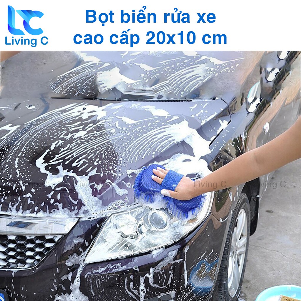 Găng tay rửa xe ô tô Living C, bọt biển microfiber lau chùi xe siêu sạch tiện lợi _SL