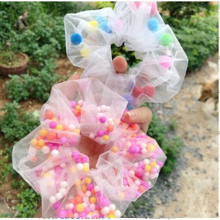 Cột tóc SCRUNCHIES pom pom hạt nhỏ