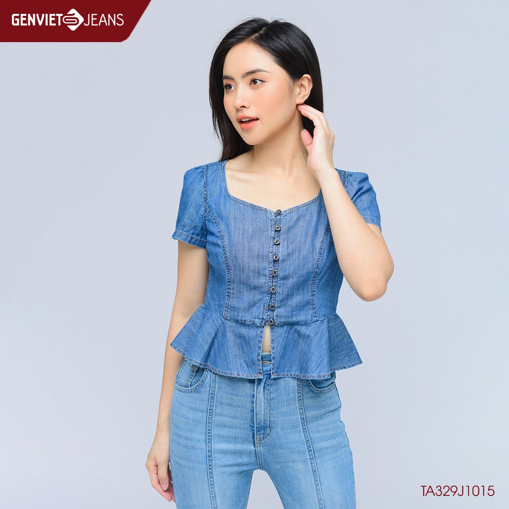 Áo Sơmi Cộc Tay Jeans Nữ TA329J1015 GENVIET