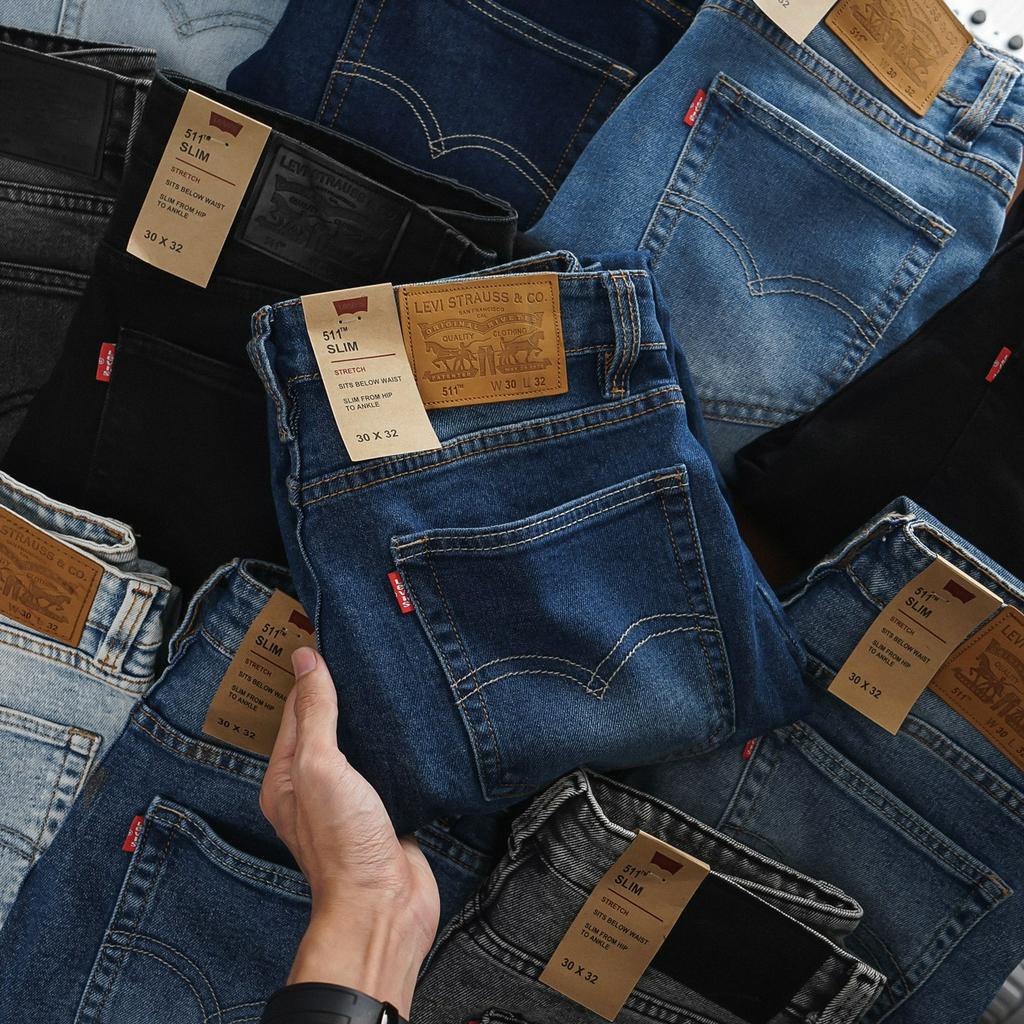 Quần Jean L-e-v-i----s 5-1--1 chuẩn form slimfit ống suông vải chính phẩm dày dặn có thun co dãn