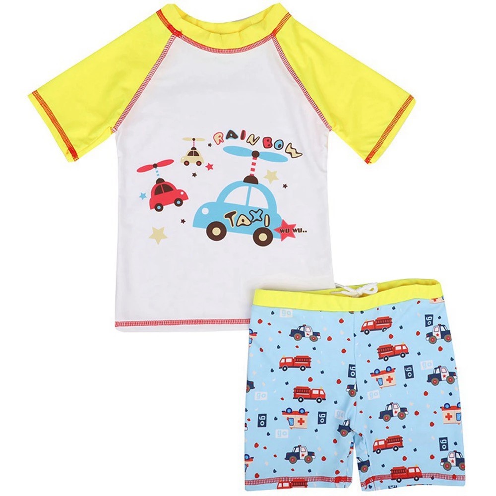2-8Yrs Girls Short Sleeve Swimming Suits Car Kids Baby Swimsuit 2pcs Swimsuit Watersport