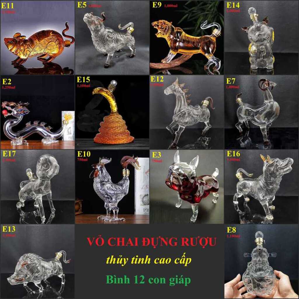 Vỏ Chai Rượu 12 Con Giáp – 13 mẫu lựa chọn - Chai Đựng Rượu làm quà tân gia, sinh nhật, quà biếu lễ tết