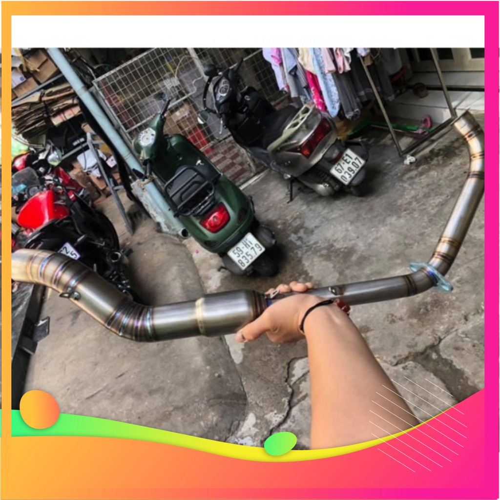 Hahong shop Cổ pô kiểu dáng wrx bầu hơi tổ ong 2 khúc titan inox 304. ex150 ex gsx r150 s150 r15 fz150i fz155 xsr155 tfx