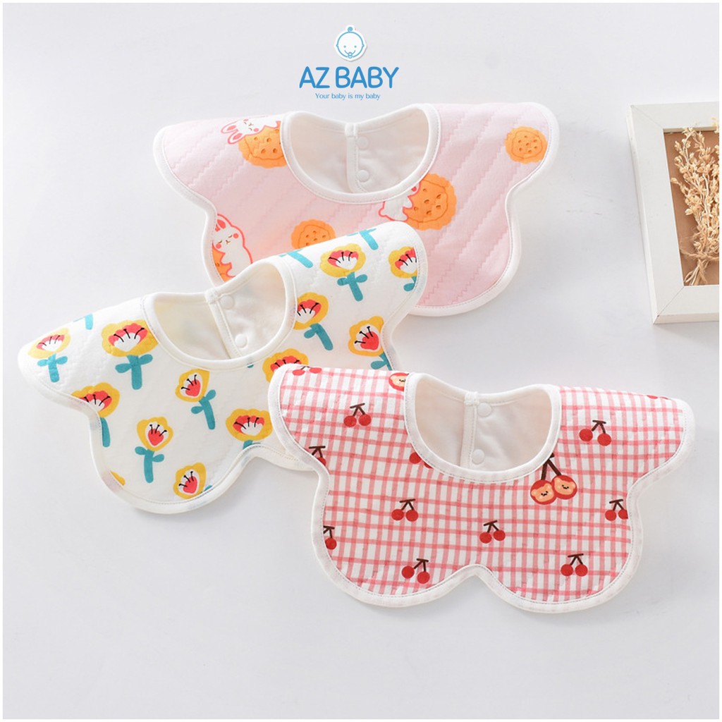 Set 3 Yếm Ăn Dặm Xoay 360 Độ Vải Cotton Cao Cấp Có Chống Thấm AZ Baby AD008