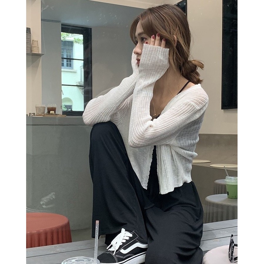 [CÓ SẴN] Áo cardigan mỏng nhẹ 1 cúc style ulzzang Korea (trắng/đen/xanh)